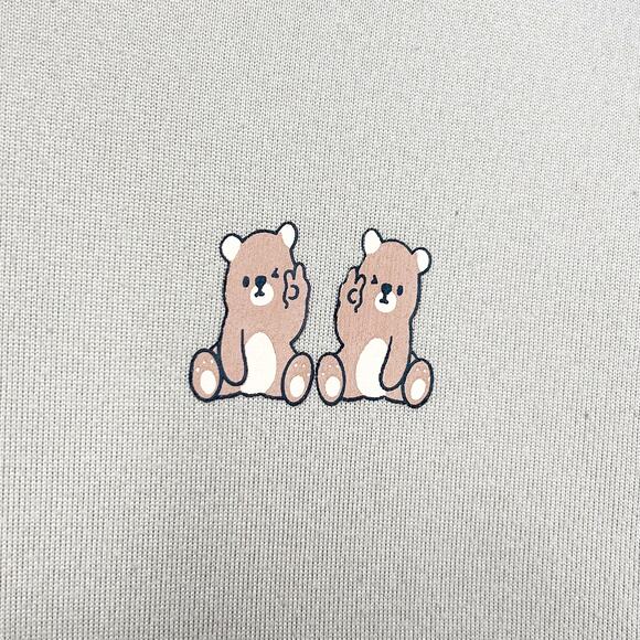 SHEIN Womens Bear Print Kangaroo Pocket Drawstring Hoodie Pullover Beige Size S - Picture 3 of 7